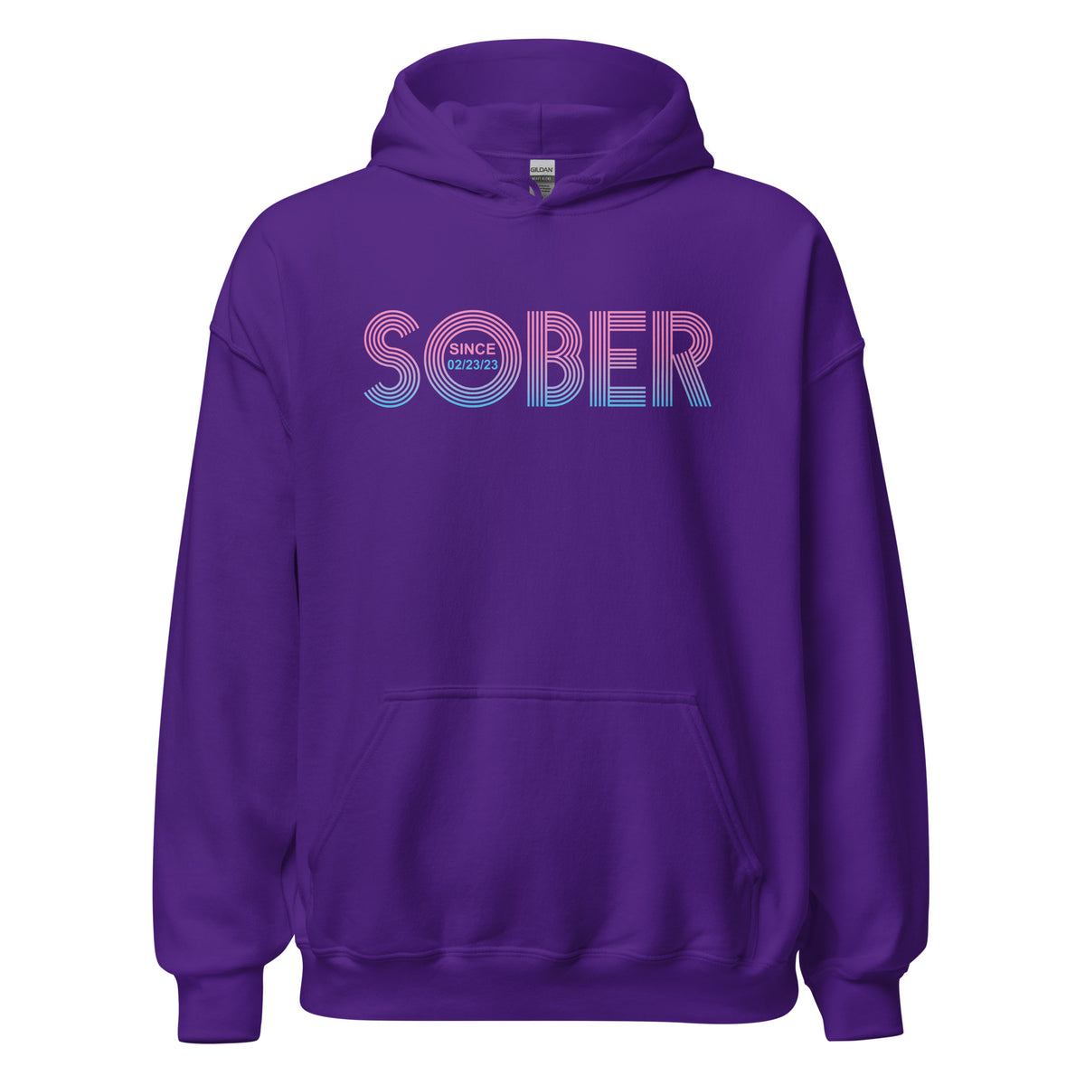 Vibrant retro-style Recovery Hoodie with custom sober date