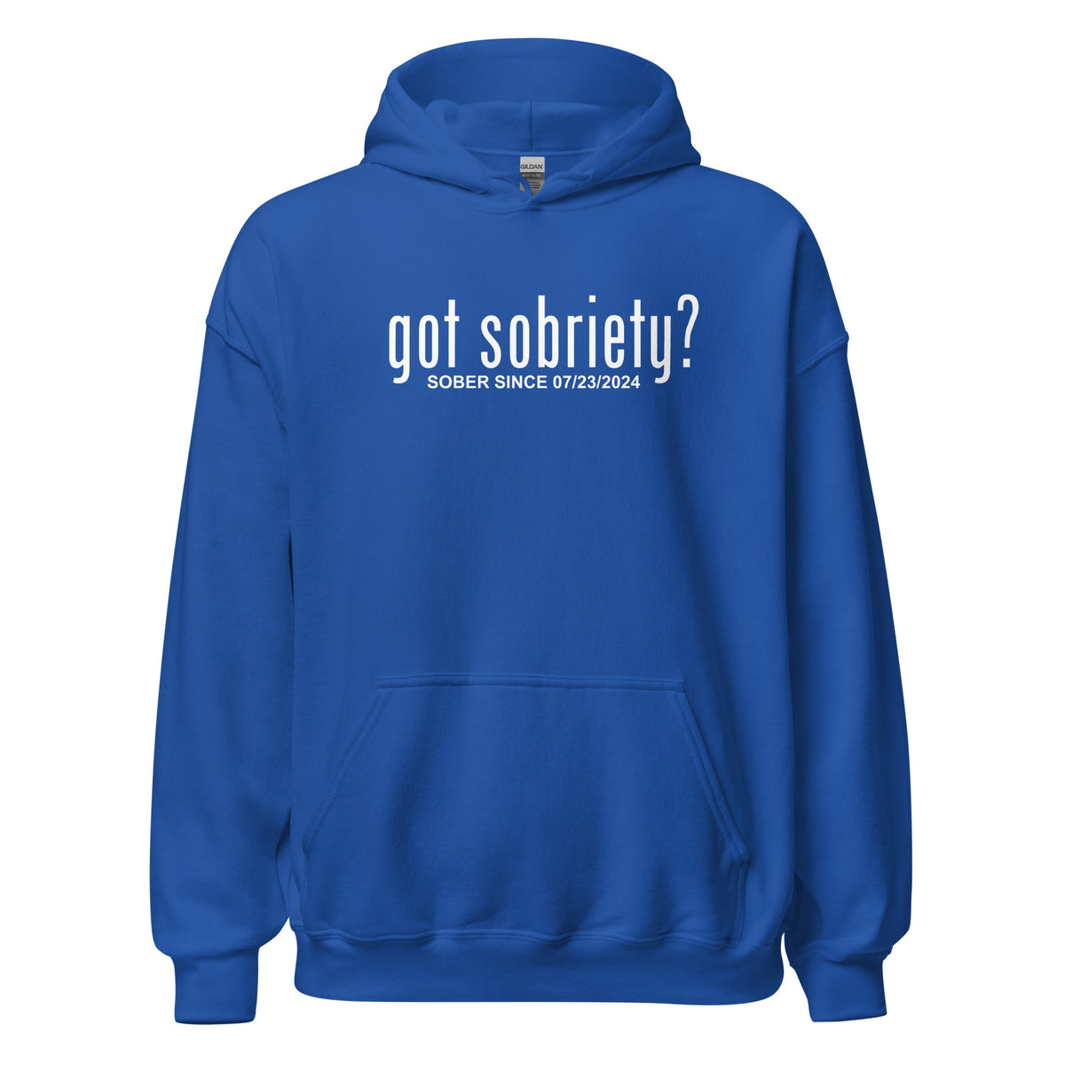 Minimalist Recovery Hoodie with crisp lettering and custom date