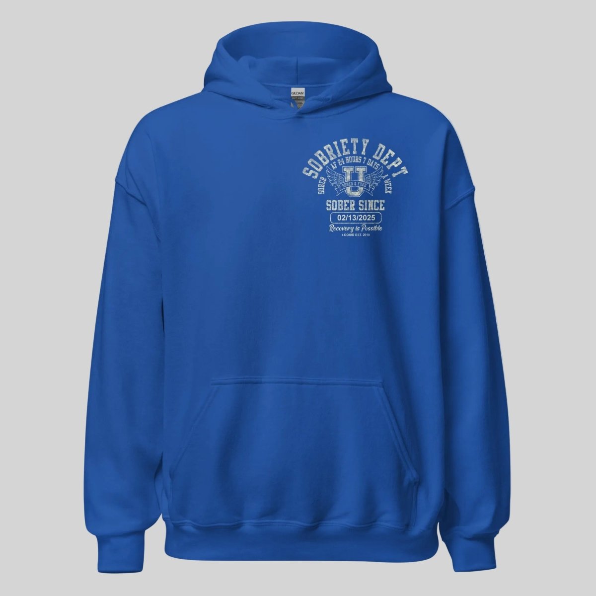 Sobriety Dept Sober AF Recovery Hoodie flat lay styled image (view 13)