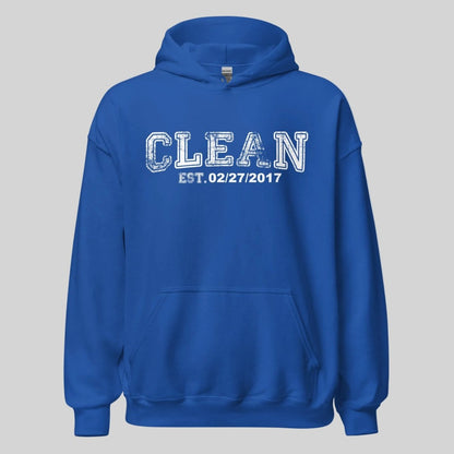 Clean Collegiate Hoodie W Personalize Recovery Date Recovery Hoodie featuring the design (view 11)