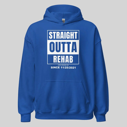 Straight Outta Rehab Recovery Hoodie flat lay styled image (view 33)