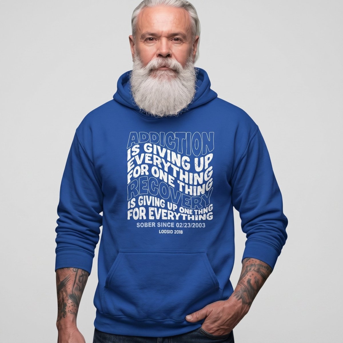Addiction is Giving up Recovery Hoodie flat lay styled image (view 33)
