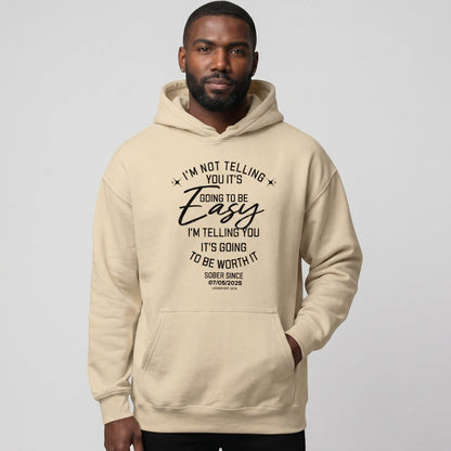 I'm Not Telling You It's Easy Custom Sobriety Date Recovery Hoodie fit detail (view 29)