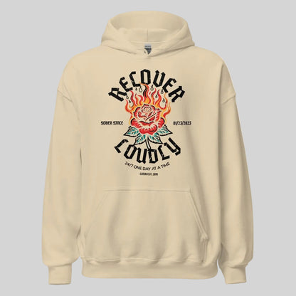 Recover Loudly Custom Sobriety Date Recovery Hoodie close-up view (view 32)