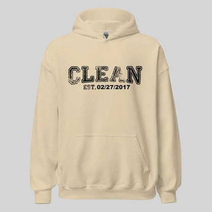 Clean Collegiate Hoodie W Personalize Recovery Date Recovery Hoodie product photo (view 20)