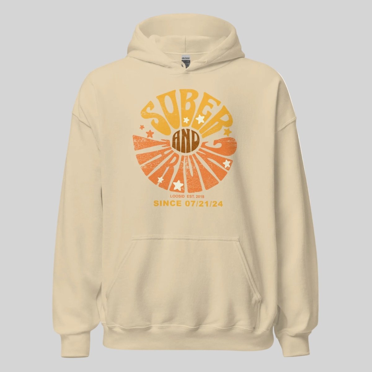 Sober & Thriving Recovery Hoodie flat lay styled image (view 33)