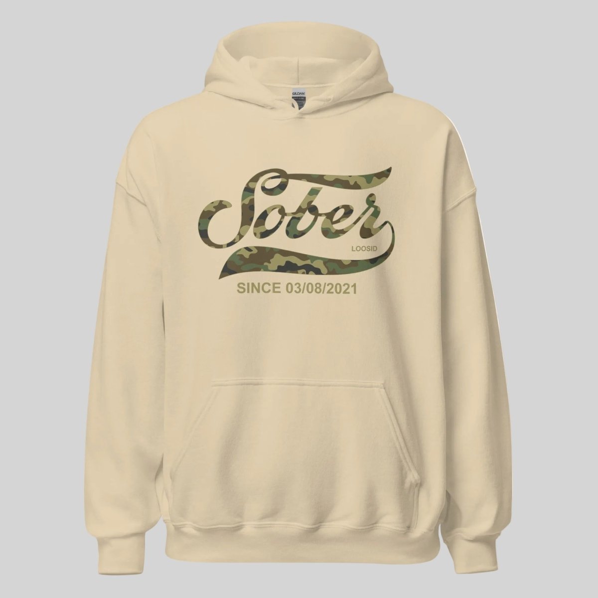 Sober Since Camo Recovery Hoodie back view (view 17)