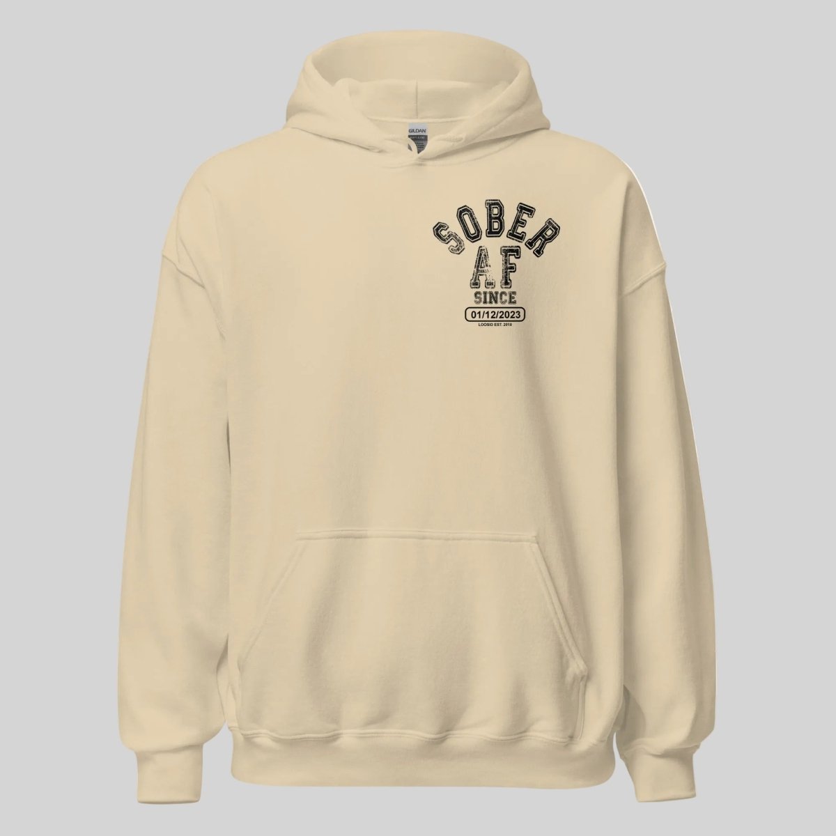 Sober AF Since Recovery Hoodie flat lay styled image (view 23)