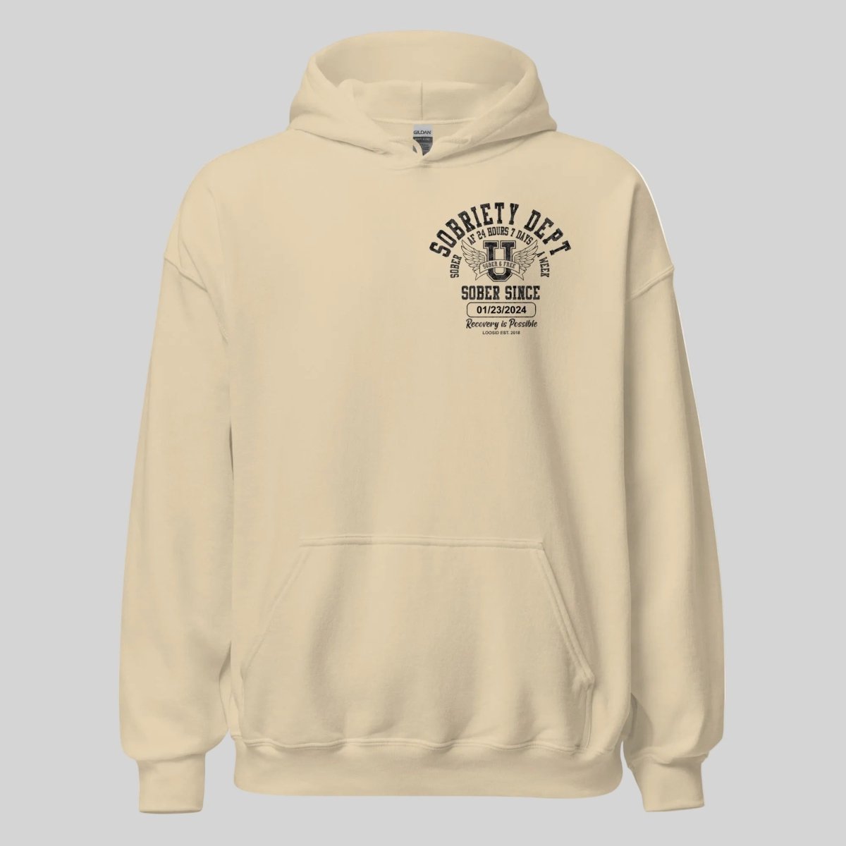 Sobriety Dept Recovery Hoodie close-up view (view 42)
