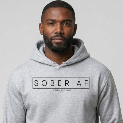 Sober AF Recovery Hoodie close-up view (view 2)