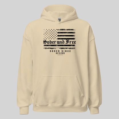 Sober and Free Custom Sobriety Date Recovery Hoodie featuring the design (view 21)