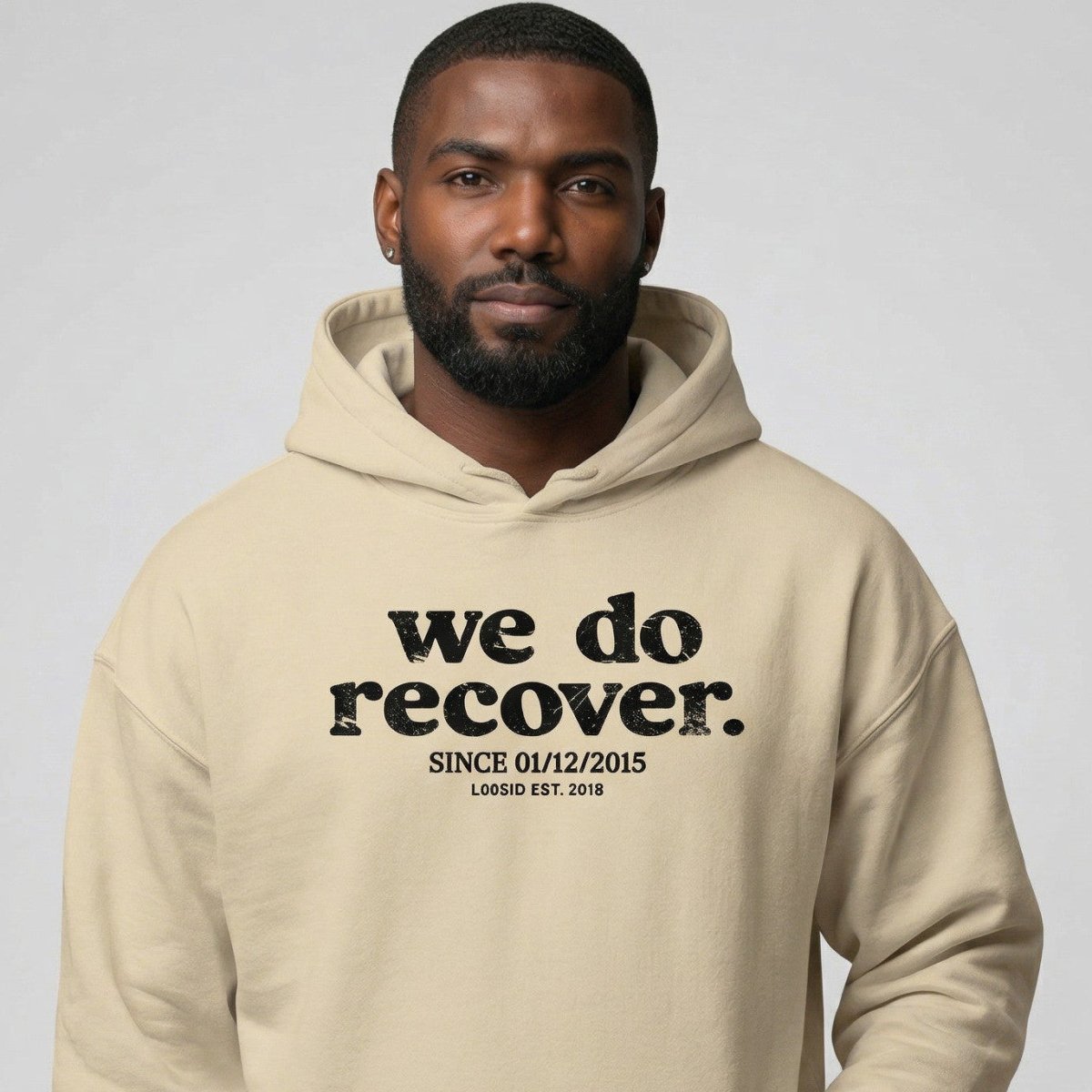 We Do Recover Men's Sober Recovery Hoodie close-up view (view 12)