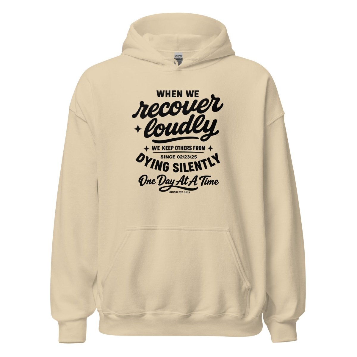 When we recover loudly Recovery Hoodie flat lay styled image (view 23)