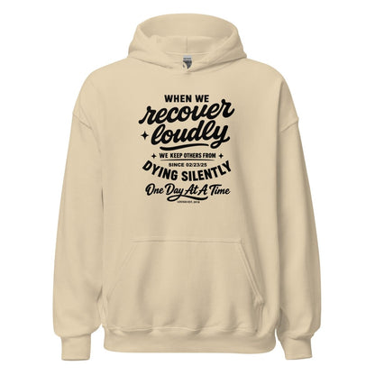 When we recover loudly Recovery Hoodie flat lay styled image (view 23)