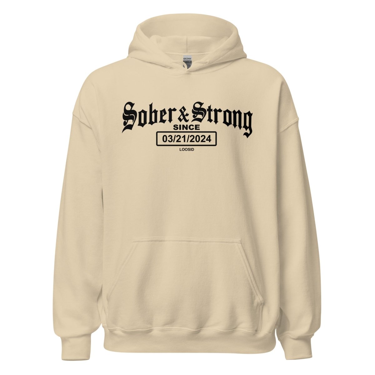 Old School Sober & Strong Recovery Hoodie close-up view (view 22)
