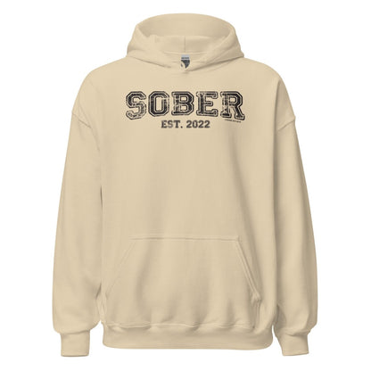 Sober Est. Hoodie w Personalized Sobriety Year Recovery Hoodie flat lay styled image (view 33)