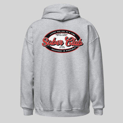 Sober Club Badge Recovery Hoodie lifestyle view (view 15)