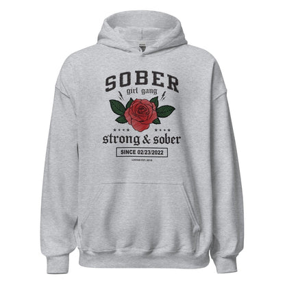 Sober Girl Gang Strong & Sober Crest Recovery Hoodie flat lay styled image (view 13)