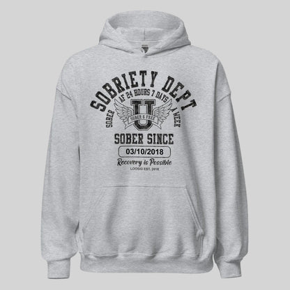 Sobriety Dept Recovery Hoodie close-up view (view 22)