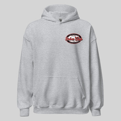 Sober Club Badge Recovery Hoodie flat lay styled image (view 13)