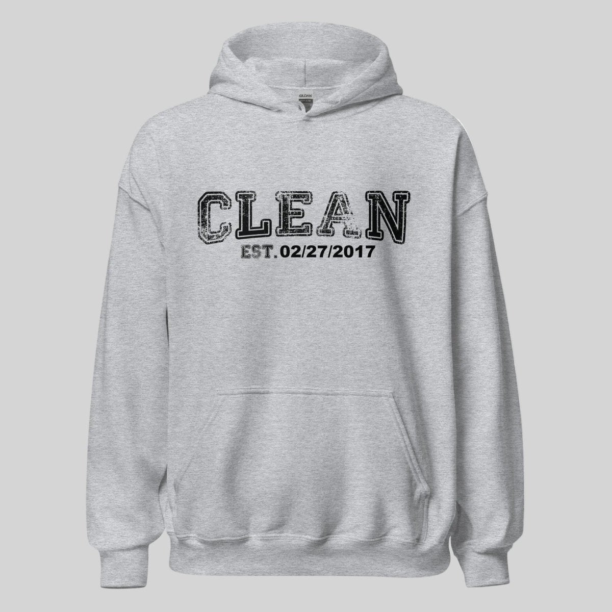 Clean Collegiate Hoodie W Personalize Recovery Date Recovery Hoodie graphic detail (view 14)