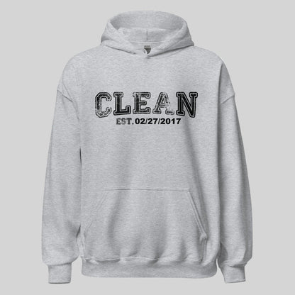 Clean Collegiate Hoodie W Personalize Recovery Date Recovery Hoodie graphic detail (view 14)