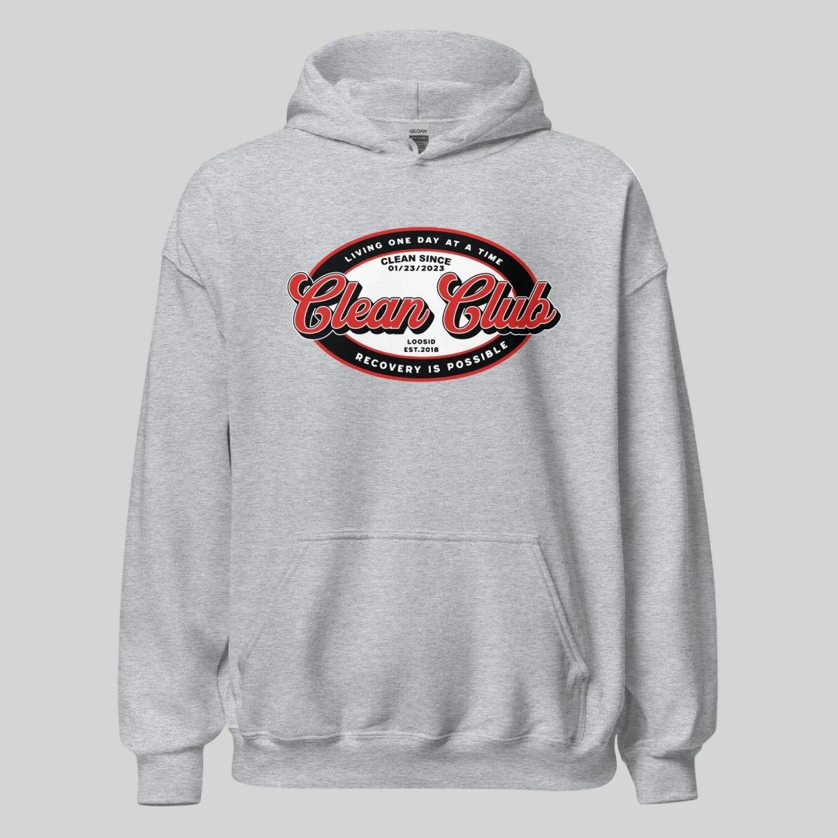 Clean Club Badge Recovery Hoodie flat lay styled image (view 3)
