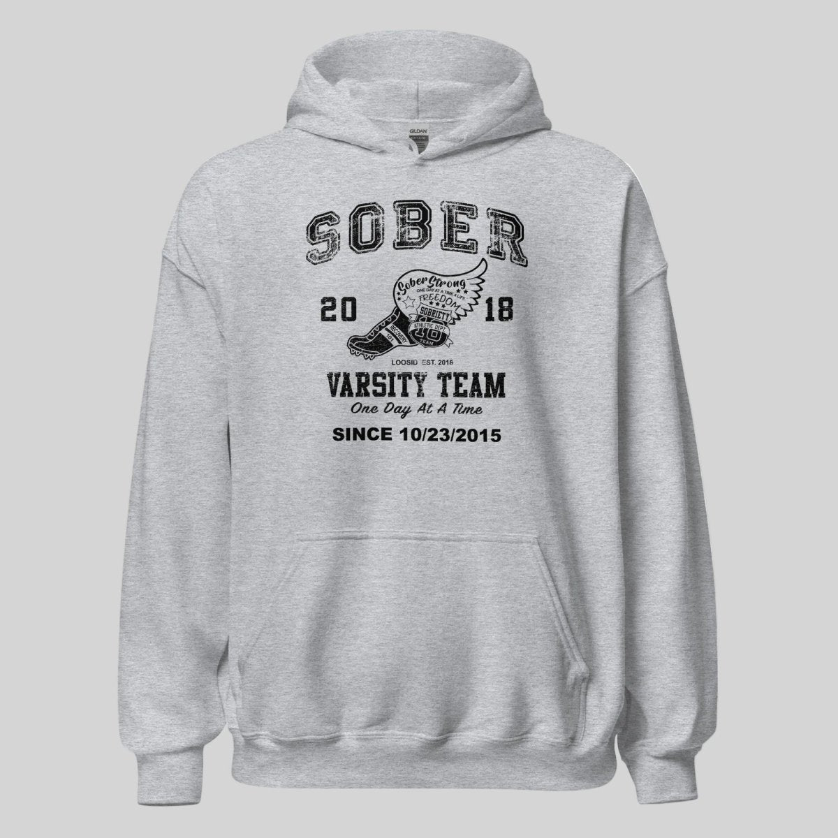 Sober Varsity Team Recovery Hoodie close-up view (view 22)