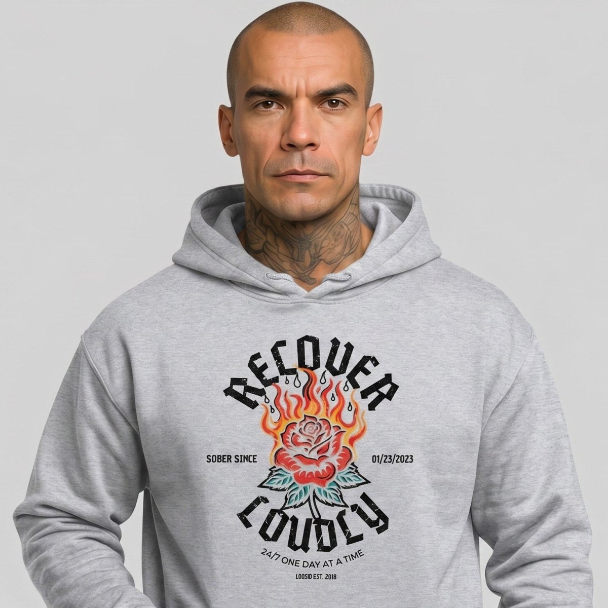 Recover Loudly Custom Sobriety Date Recovery Hoodie close-up view (view 42)