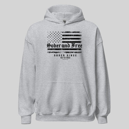 Sober and Free Custom Sobriety Date Recovery Hoodie flat lay styled image (view 23)