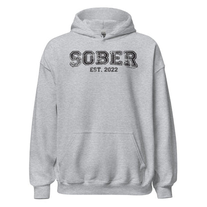 Sober Est. Hoodie w Personalized Sobriety Year Recovery Hoodie product photo (view 20)