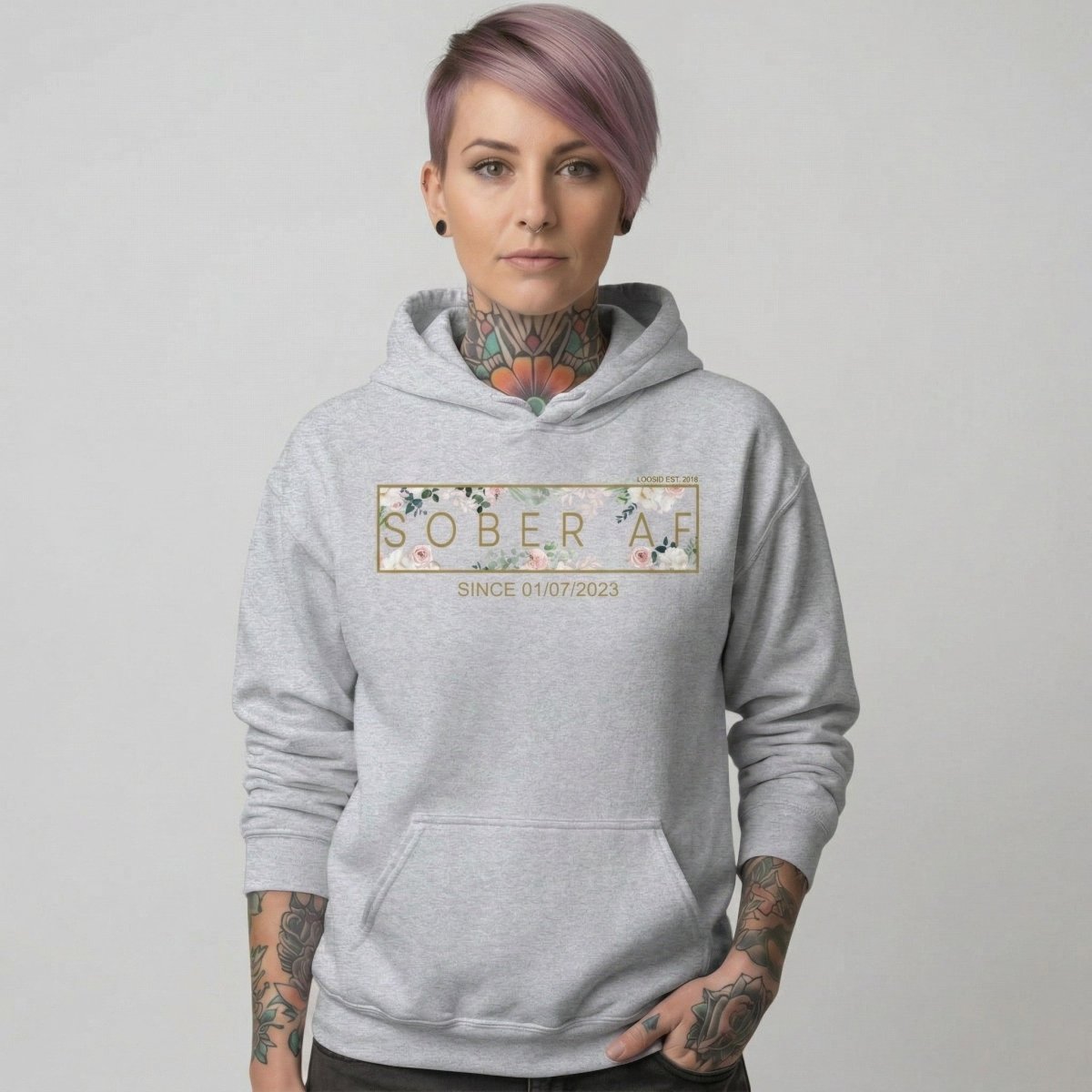 Sober AF Flower Recovery Hoodie graphic detail (view 54)