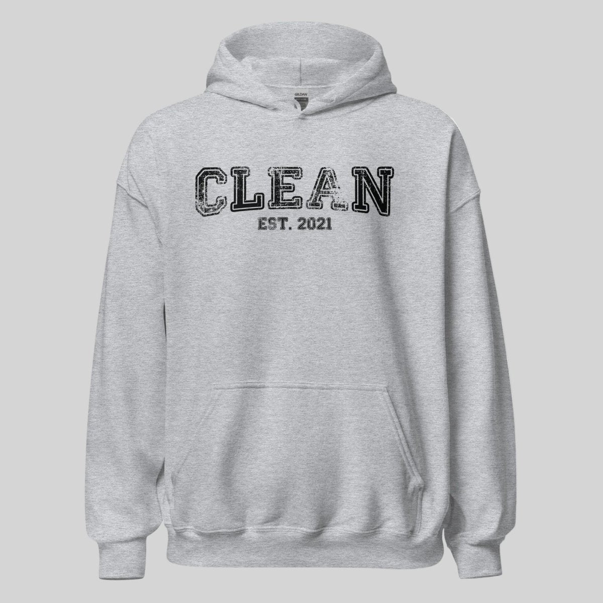 Clean Est. Hoodie w Personalized Recovery Year Recovery Hoodie back view (view 17)