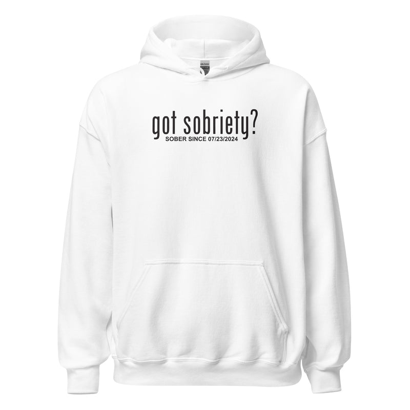 Crisp white Sober Hoodie celebrating sobriety milestones proudly