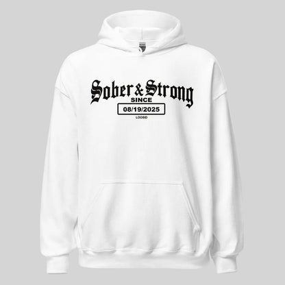 Sober & Strong Old School Recovery Hoodie lifestyle view (view 35)