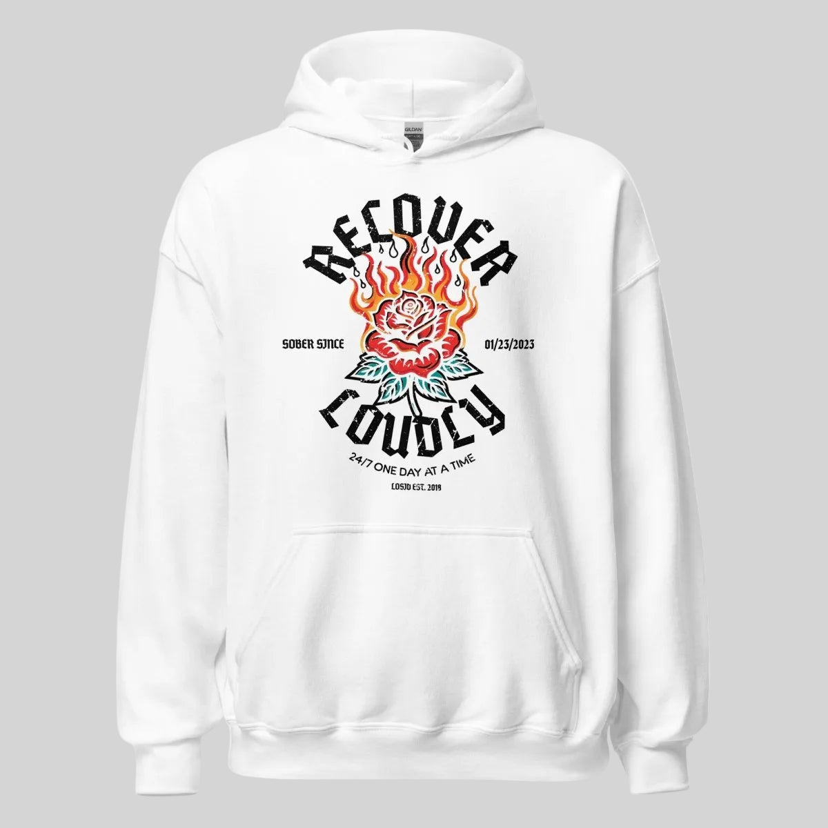 Recover Loudly Custom Sobriety Date Recovery Hoodie back view (view 27)
