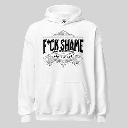 F*ck Shame Recovery Hoodie flat lay styled image (view 3)