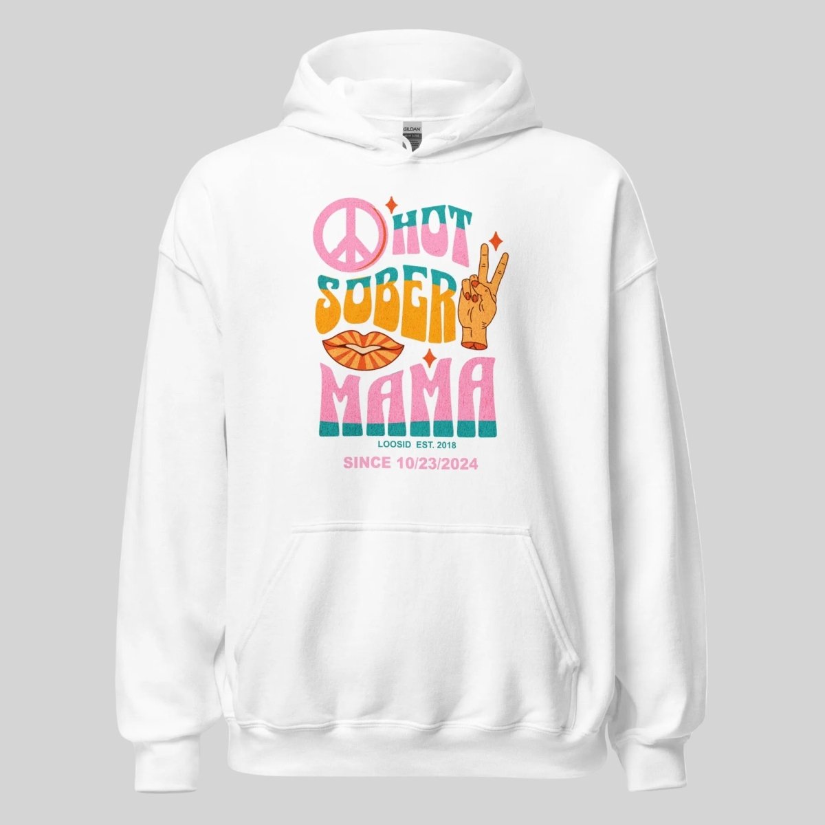 Hot Sober Mama Recovery Hoodie flat lay styled image (view 3)