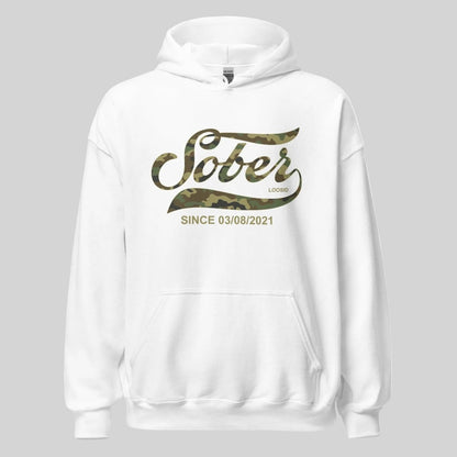 Sober Since Camo Recovery Hoodie close-up view (view 22)