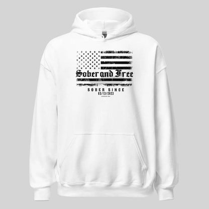Sober and Free Custom Sobriety Date Recovery Hoodie back view (view 27)