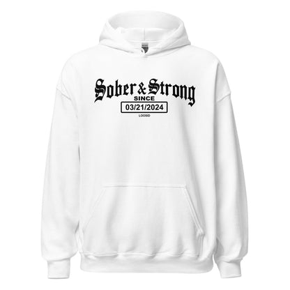 Old School Sober & Strong Recovery Hoodie close-up view (view 32)