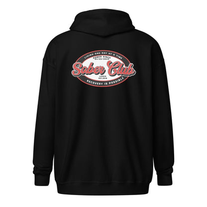Sober Club Badge Unisex Zip Recovery Hoodie side view (view 6)