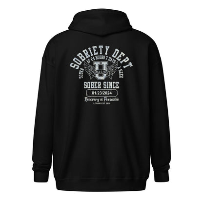 Sobriety Dept Zip Recovery Hoodie back view (view 7)