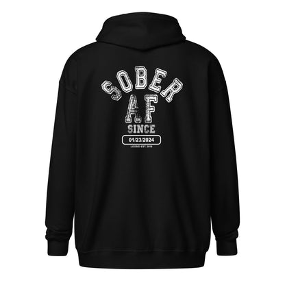 Sober AF Since Unisex Zip Recovery Hoodie lifestyle view (view 5)