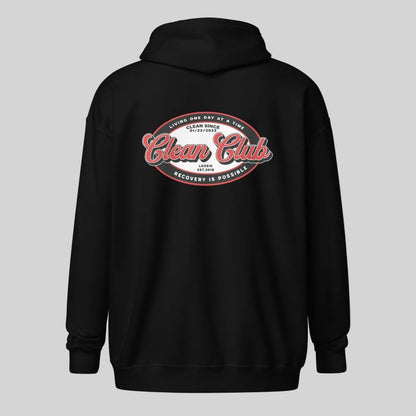 Clean Club Badge Unisex Zip Recovery Hoodie lifestyle view (view 5)
