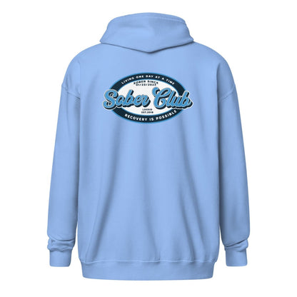 Sober Club Badge Unisex Zip Recovery Hoodie featuring the design (view 21)