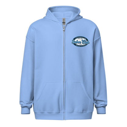Sober Club Badge Left Chest Print Unisex Zip Recovery Hoodie lifestyle view (view 15)