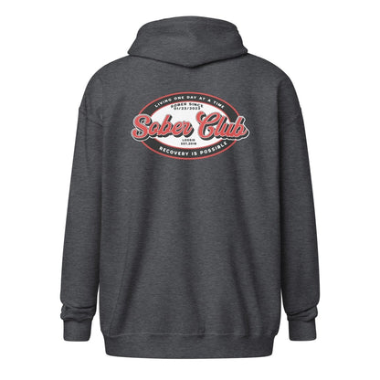 Sober Club Badge Left Chest Print Unisex Zip Recovery Hoodie side view (view 16)