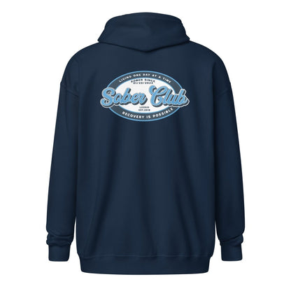 Sober Club Badge Unisex Zip Recovery Hoodie featuring the design (view 11)