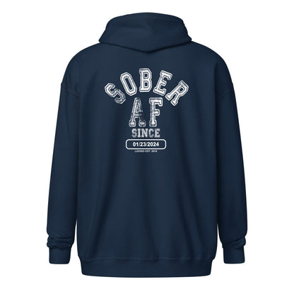Sober AF Since Unisex Zip Recovery Hoodie fit detail (view 9)